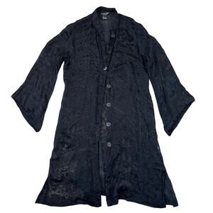 Citron Santa Monica Black Sheer Floral Silk Blend Blouse Dress Button Up sz S